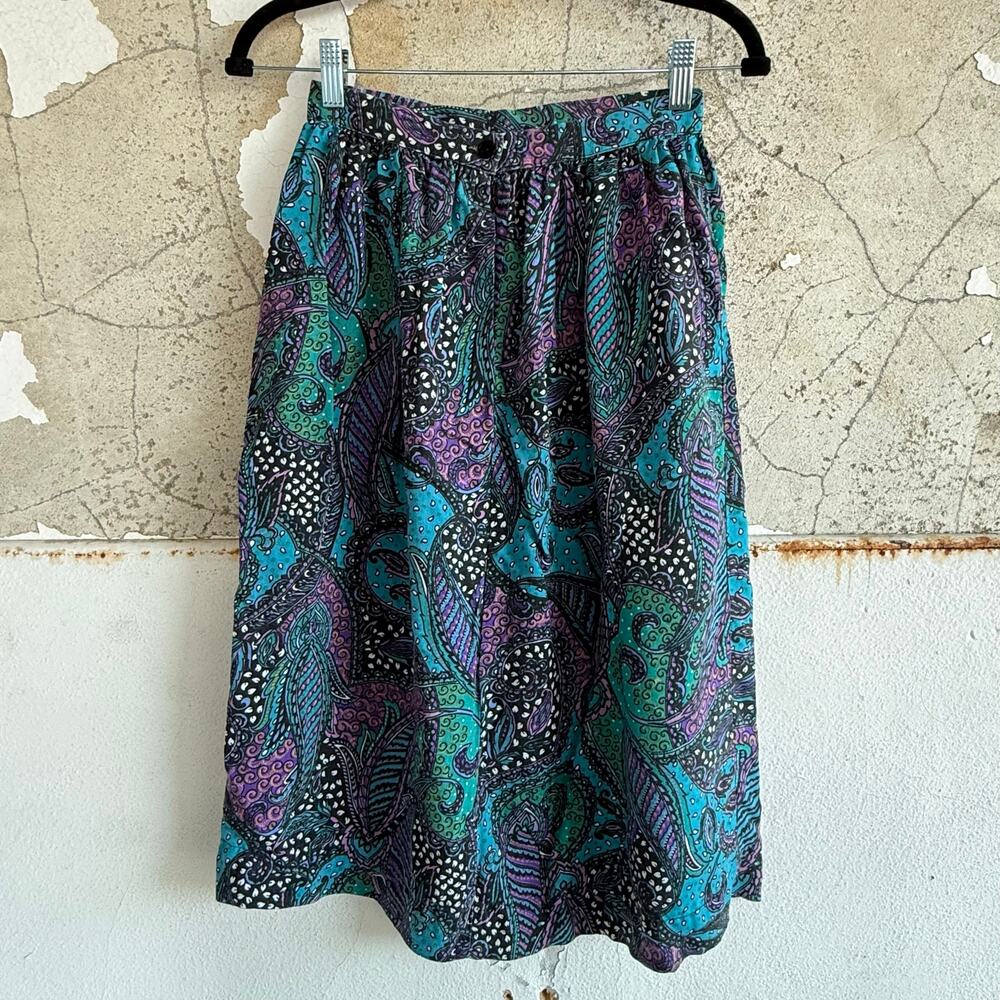 Vtg 90s Midi Skirt You Babes USA‎ Rayon Paisley Artsy Boho Cottagecore Womens 7